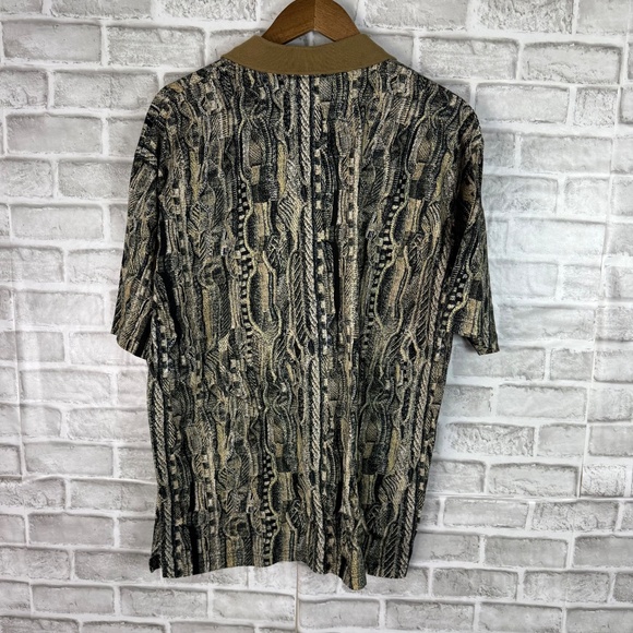 Tundra Canada Vtg 90s Coogie Style Neutral Print Collared Polo Shirt Mens LARGE - Picture 4 of 6